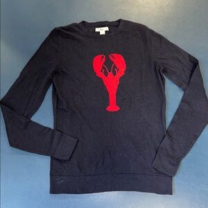 BASS Women’s sz S 100% cotton lobster, Navy Crewneck Cotton Sweater